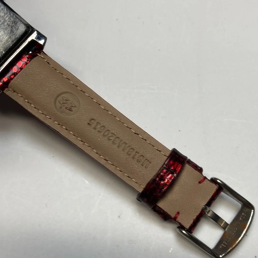 Fossil Big Tic JR-7993, red and black strap, new batteries, stainless